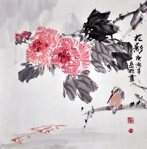 中国国画名家岳振老师,斗方写意花鸟极其经典,文人意韵典雅至极