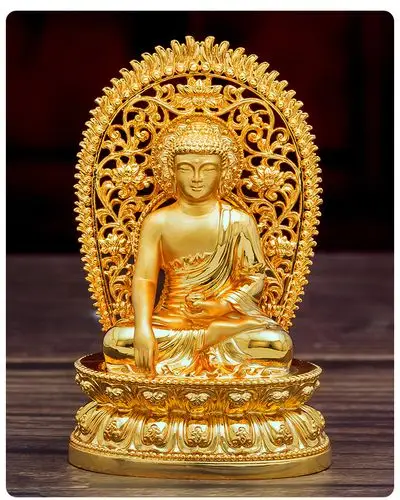 释迦牟尼纯银佛像带背光3寸金色随身雕花小佛像密宗供奉摆件可装