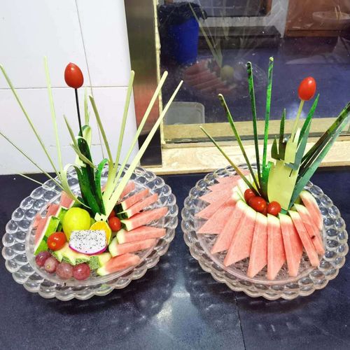 75水果拼盘装饰品酒吧会所果盘假花仿真西瓜皮雕刻花中式插花可重复已