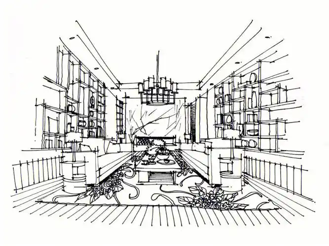 室内设计手绘空间效果图墨线稿