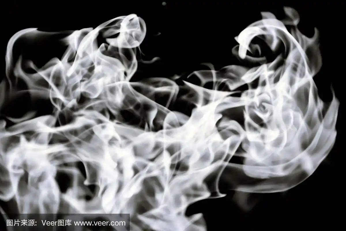 黑色背景上的白色火焰的抽象图像