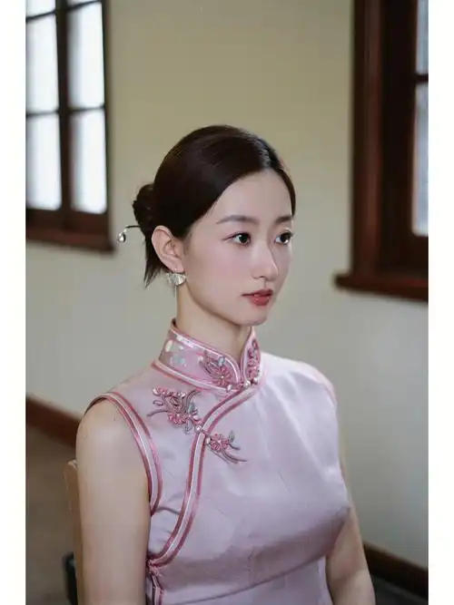 旗袍造型鱼骨辫中式盘发77纯手工银饰发簪