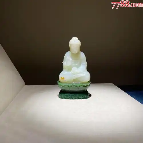 清和田玉籽料白玉碧玉莲花座佛像明清玉佛摆件佛堂供奉菩萨