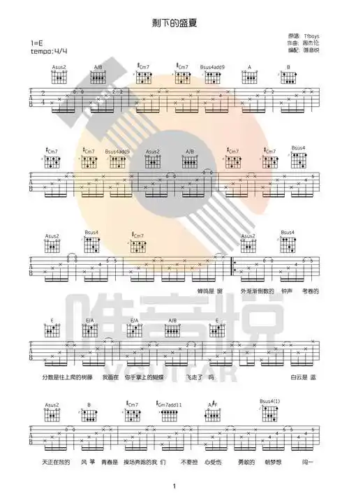 《剩下的盛夏吉他谱》__e调_吉他图片谱3张 | 吉他谱大全