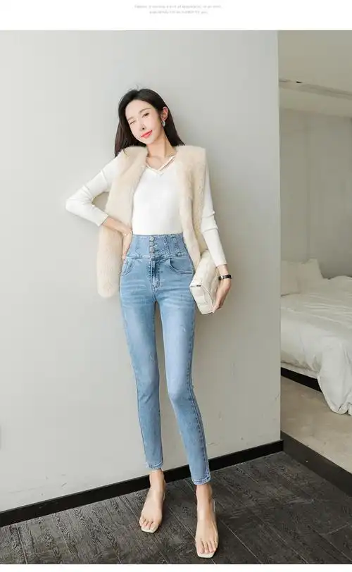 思蜜漫紧身牛仔裤女2021夏季新款高腰显瘦显高小脚裤高弹力修身铅笔裤