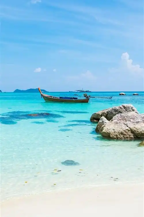 热带风景,海,海滩,小船,夏天 4k