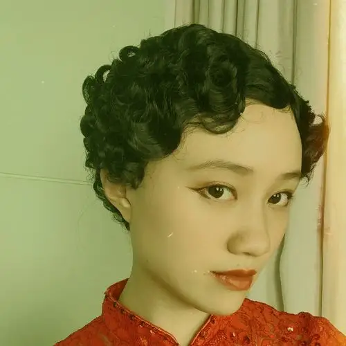 旗袍假发套造型_假发女复古手推水波纹假发短卷发头套旗袍造型老上海