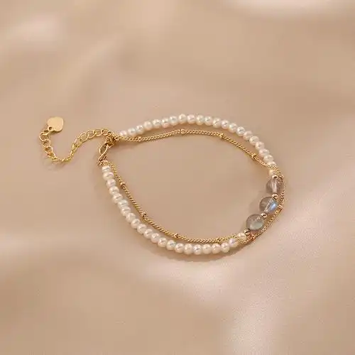 天然淡水月光石珍珠手链女生ins小众设计高级手链