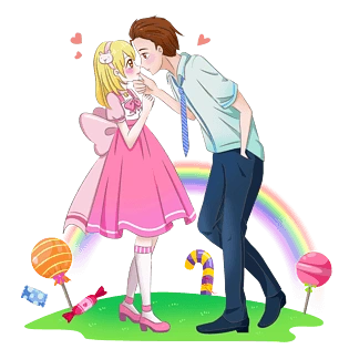 卡通男女情人节甜蜜亲吻