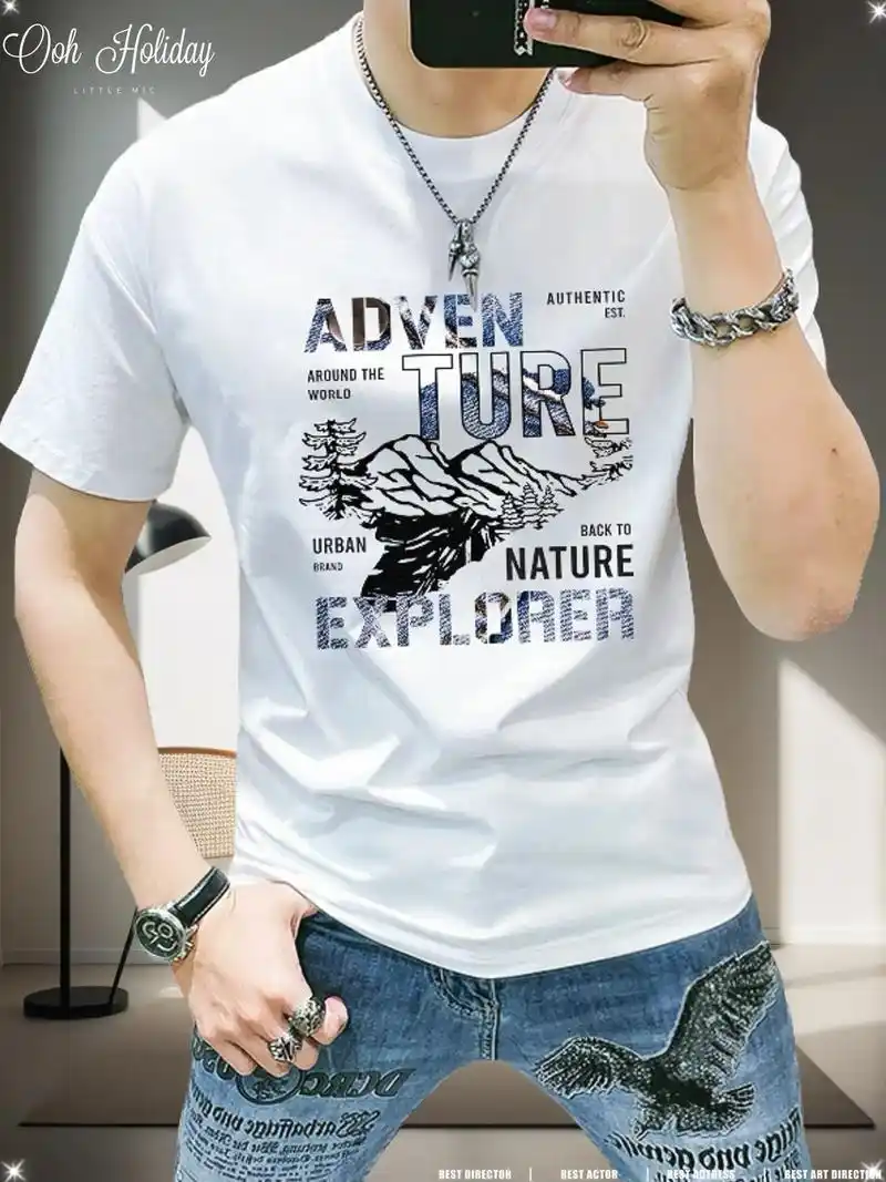 哥哥们这款印花短袖,百搭修身,新款短袖太好看啦!潮流男装短袖t恤