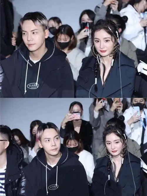 杨幂和陈伟霆站一起好惹眼戴超大金属耳环显得脸好娇小