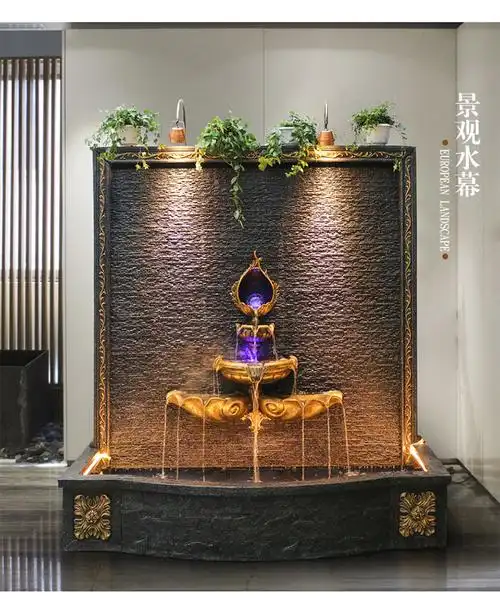 欧式简约水幕墙流水喷泉摆件家居室内创意装饰品风水招财水景摆设