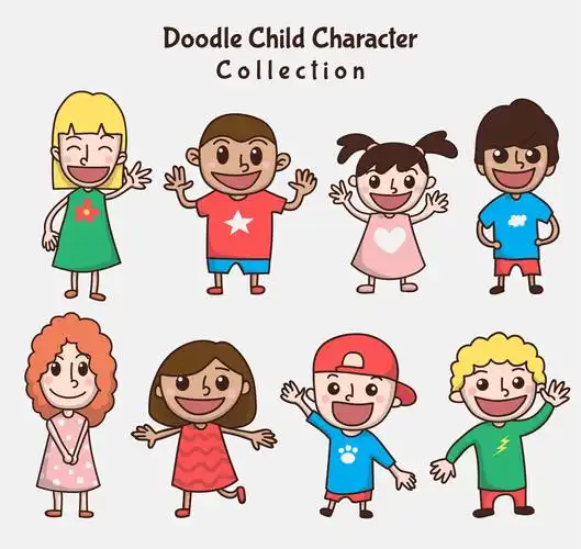 8款手绘微笑孩子设计矢量素材_矢量人物_懒人图库