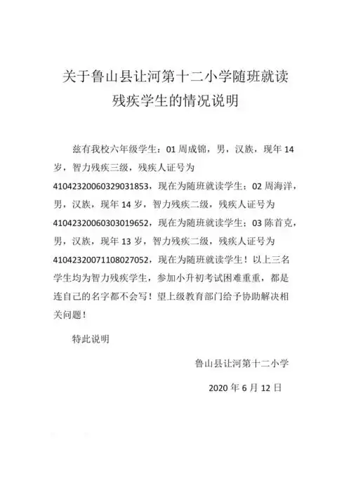 残疾学生情况说明