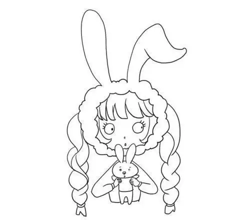 兔耳朵女孩动漫简笔画