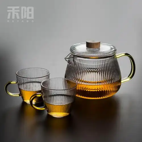 茶壶禾阳玻璃木钮家用过滤花茶日式烧茶泡茶茶壶