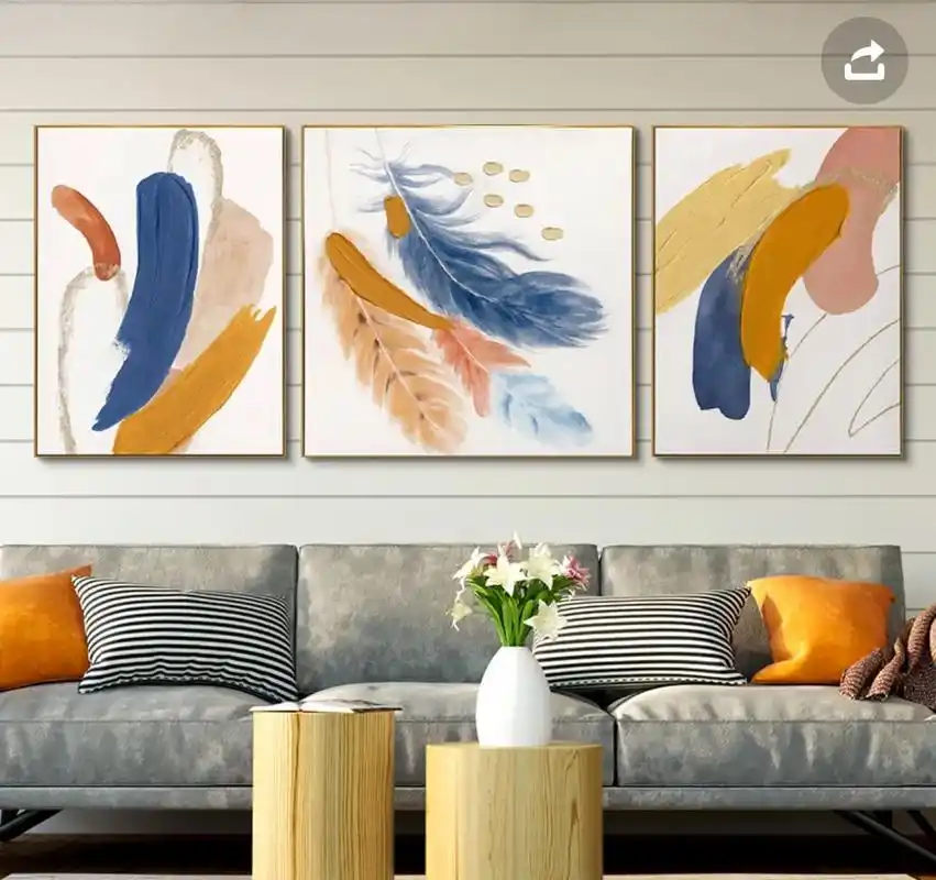 现代轻奢装饰画客厅玄关画挂画彩色羽毛