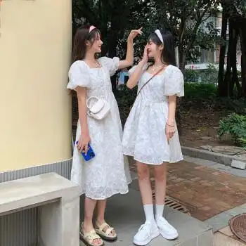 三人闺蜜连衣裙女学生初中生高中生少女生夏季套装裙子姐妹装甜辣温柔