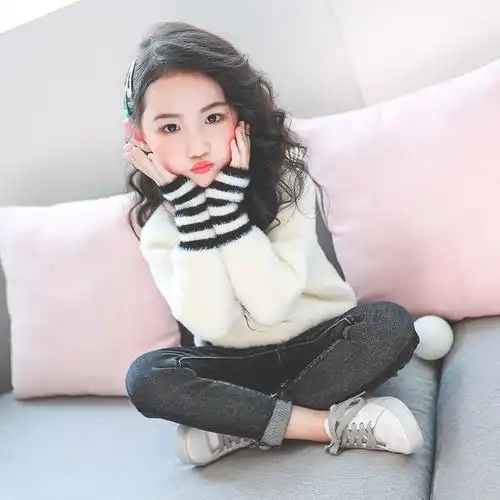 女童毛衣2018新款秋冬装女孩水貂绒加绒加厚大儿童套头洋气打底衫