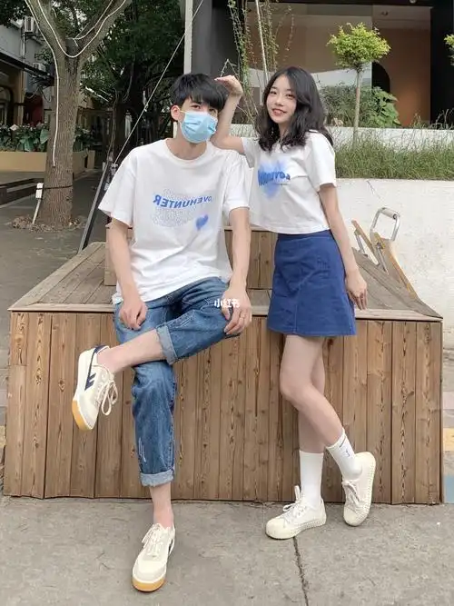 情侣穿搭158178清清爽爽白蓝色的夏天