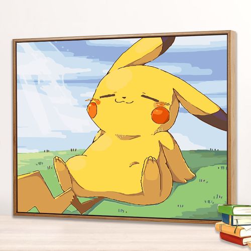 diy数字油画卡通动漫油彩画皮卡丘儿童手工填充装饰画宠物小精灵