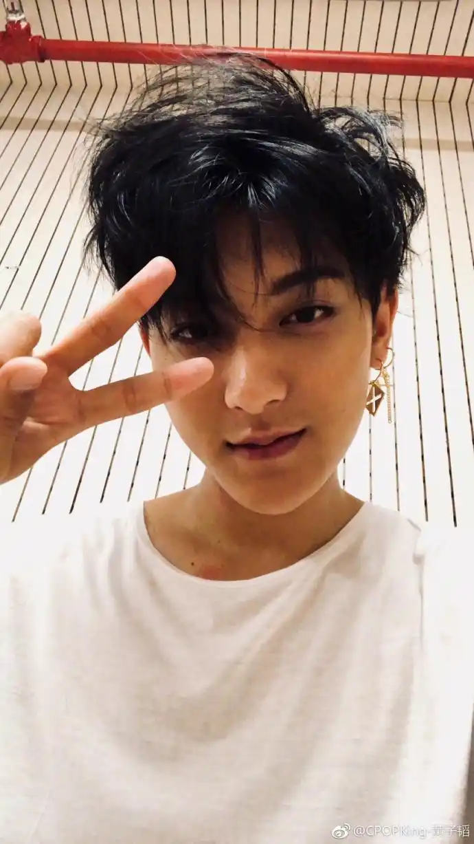 黄子韬晒4张自拍照,其中3张都是比剪刀手,莫非他也不会摆poss