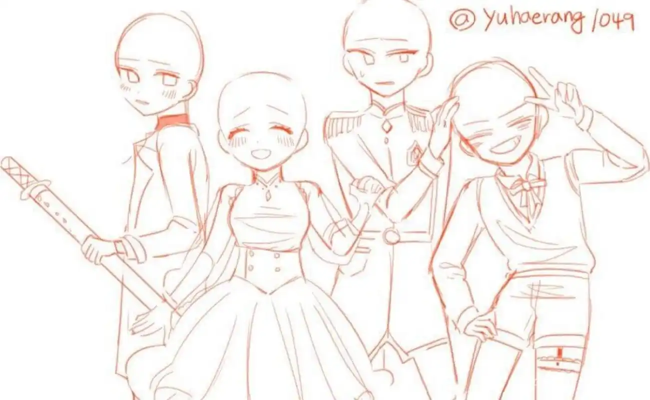 少年时期宫廷风多人互动模板素材