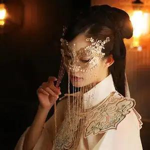 面具古风汉服遮脸中国风半脸流苏面帘古装遮面帘表演装扮道具配饰