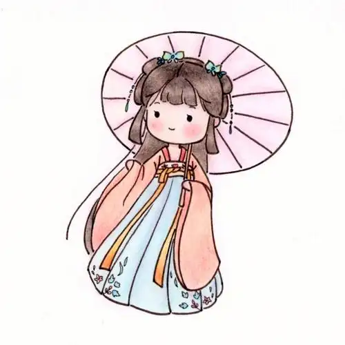 古风简笔画教程撑伞的汉服少女