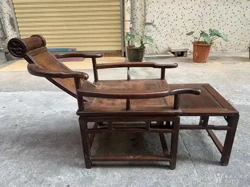 清代老红木酸枝 如意纹文房大躺椅