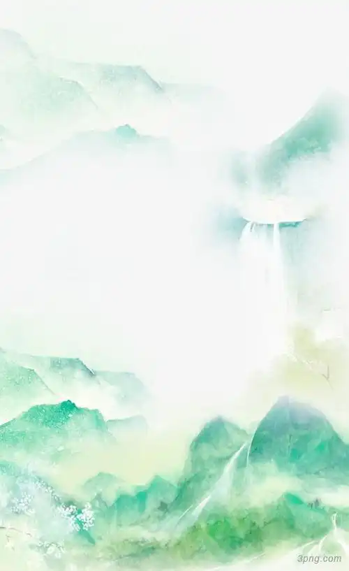 淡雅古典绿色系山水墨画