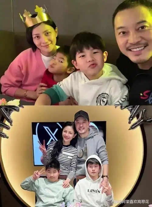 胡可晒一家四口合照,甜靠沙溢笑容灿烂,安吉帅气,小鱼儿萌憨