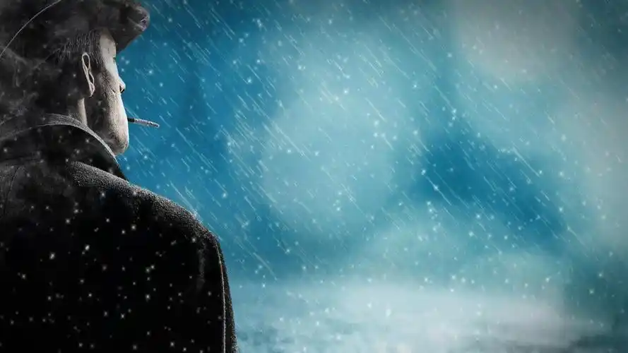 大雨中孤独背影意境写真