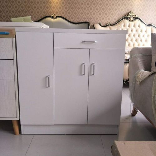 免漆板绿色环保暖白色三门鞋柜