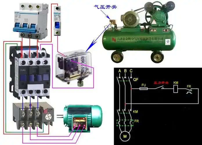杰豹三相4kw空压机怎么接接触器