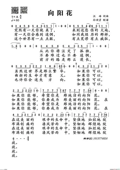 汪峰向阳花简谱