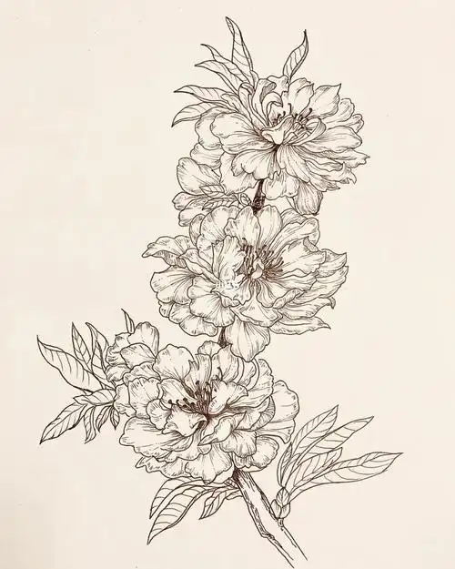 花卉线描桃花