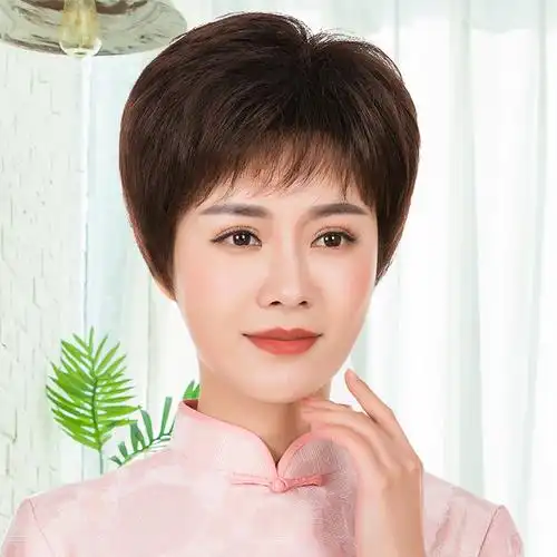 假发女短发全真人发中老年短直发全头套妈妈女士全发套全真人发丝