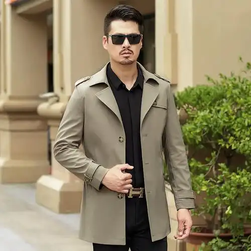 蓝缕金(lanlvjin)男士风衣2020新品秋季 冬季长款夹克中年翻领宽松单