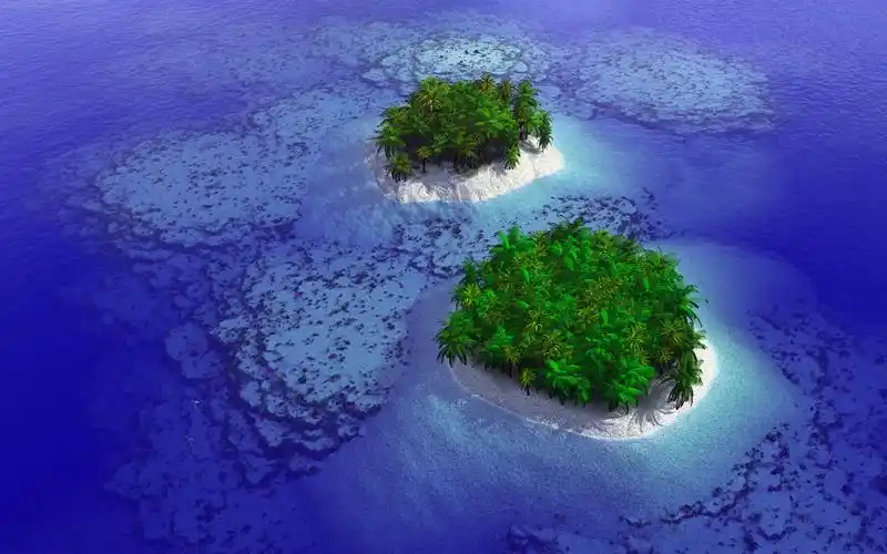 鸟瞰热带海岛蓝色绚丽风景桌面壁纸