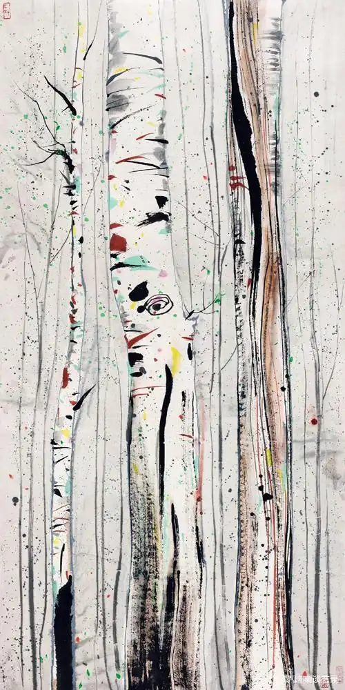 几根彩墨线条,拍出900余万元的高价,吴冠中绘《白桦》