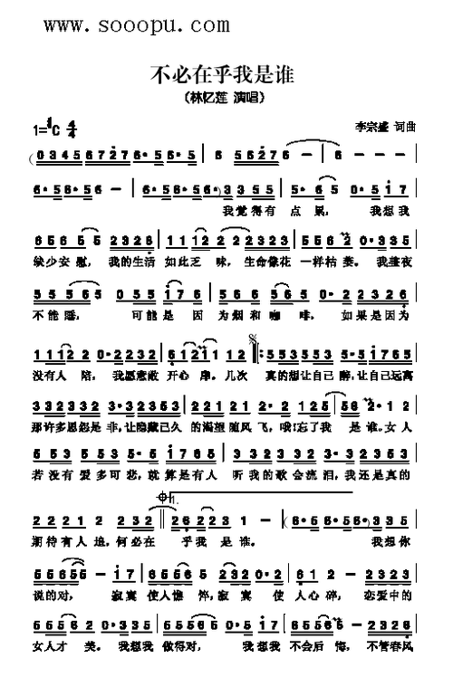 不必在乎我是谁 歌曲类 简谱