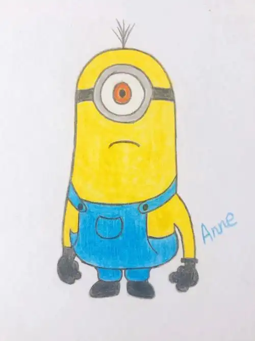 小黄人彩铅简笔画卡通动漫简单画画过程图