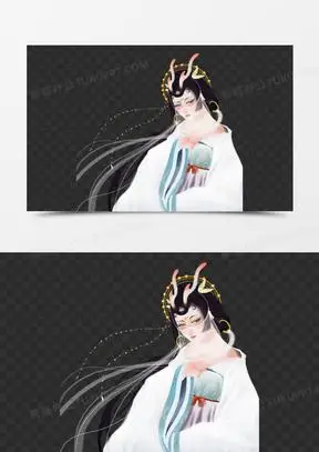 手绘古风女子戴面纱元素00卡通古风面纱美女元素30手绘古风戴面纱的