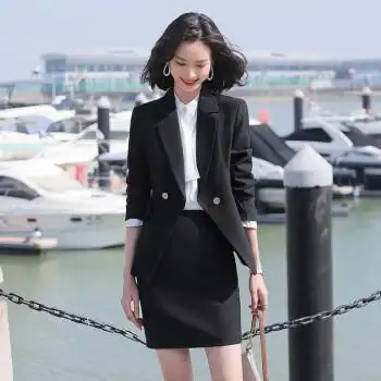 西装套身西服名媛正装韩版气质时尚工作服小西服黑西装裙子白衬衫xl