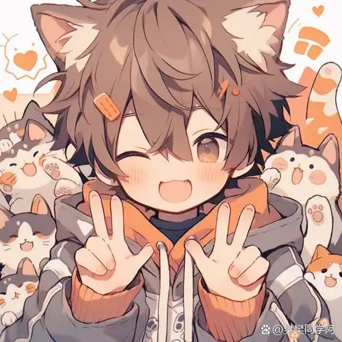 动漫男生头像|可爱猫猫男主|比个耶| 图片头像均由midjourney77后期