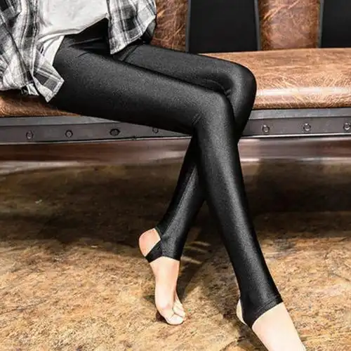 亲肤高腰冰丝打底裤女弹力显瘦光泽裤薄款外穿踩脚长裤女七分薄款1条s