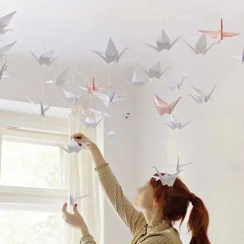 千纸鹤成品穿线一串一只创意婚庆节日装饰礼品 白色折纸折好 25cm