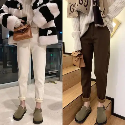 羊羔毛九分牛仔裤女