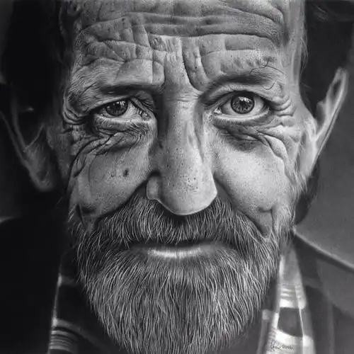 yvespedneault超写实风格黑白人物肖像画作品